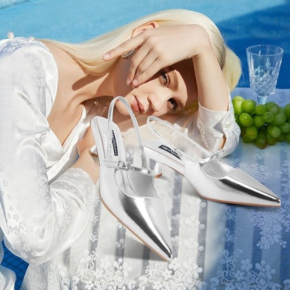 34-NIB SLINGBACK KITTEN HEELS POINTED TOE SHOES N… - image 3